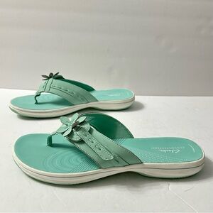 Clarks Cloudsteppers Womens Sandals Flip Flop Comfort Flower Turquoise 9.5